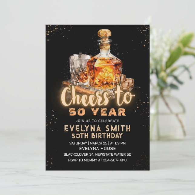 Cheers to 50 year Birthday Party Invitation (Standing Front)