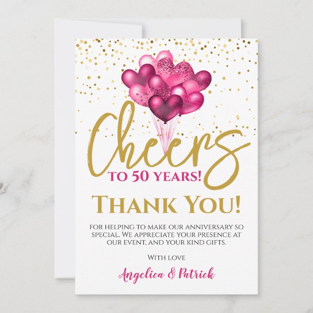 Cheers To 50 Years 50th Anniversary Thank You Card (Front)