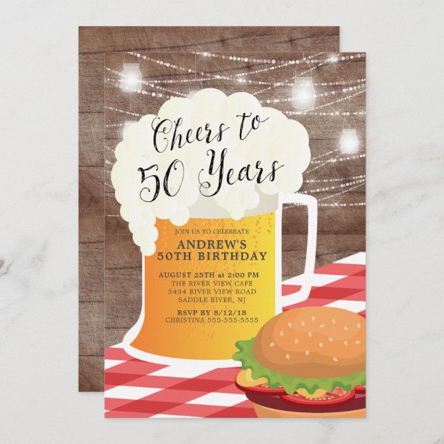 Cheers to 50 Years 50th Birthday Invitation (Front/Back)