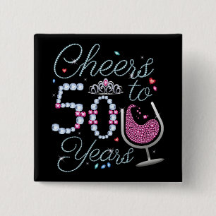 Cheers To 50 Years 50th Birthday Party Square Butt 15 Cm Square Badge