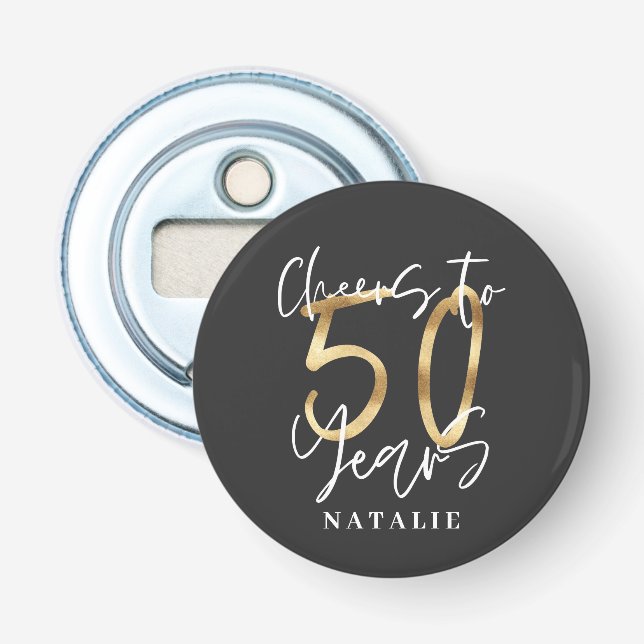 cheers to 50 years age birthday personalised bottle opener (Front)