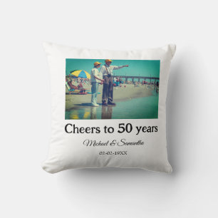 cheers to 50 years anniversary add name photo date cushion