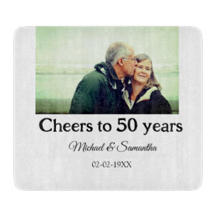 cheers to 50 years anniversary add name photo date cutting board