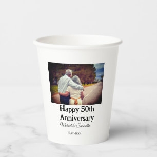 cheers to 50 years anniversary add name photo date paper cups