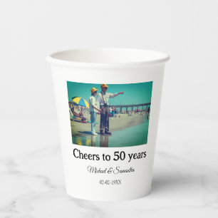 cheers to 50 years anniversary add name photo date paper cups