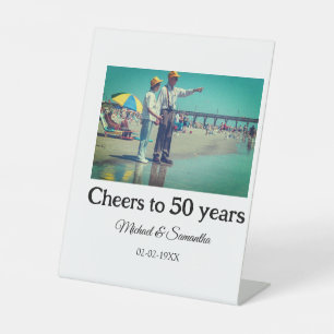 cheers to 50 years anniversary add name photo date pedestal sign