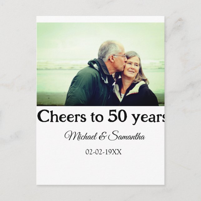 cheers to 50 years anniversary add name photo date postcard (Front)