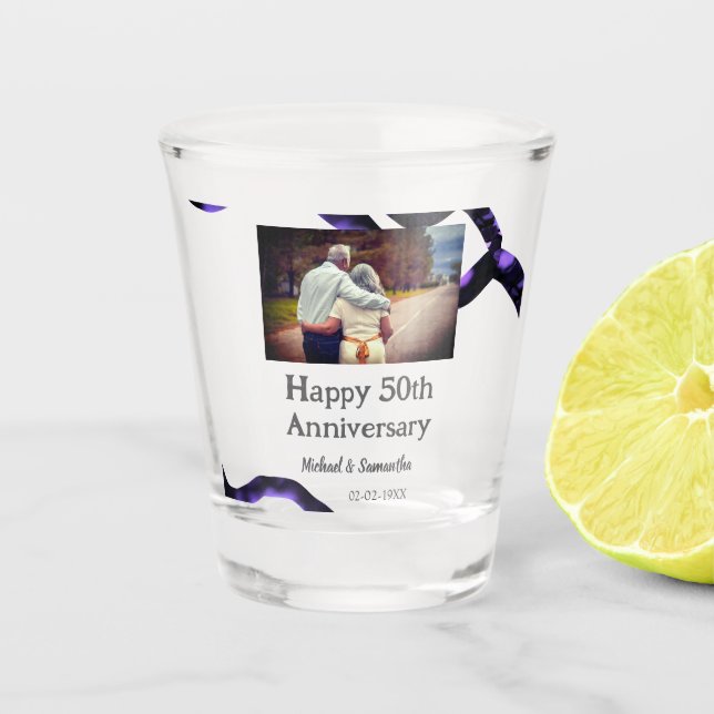cheers to 50 years anniversary add name photo date shot glass (Front)