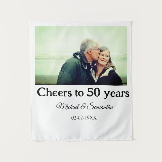 cheers to 50 years anniversary add name photo date tapestry (Front)