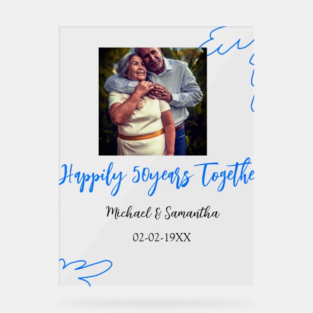 cheers to 50 years anniversary blue leaf photo nam acrylic sign (Front)