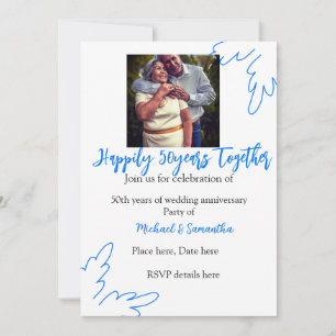 cheers to 50 years anniversary blue leaf photo nam invitation