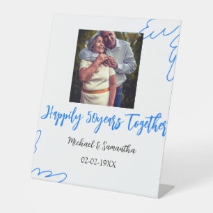 cheers to 50 years anniversary blue leaf photo nam pedestal sign
