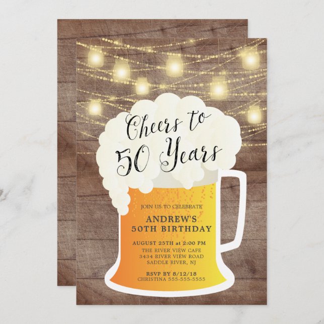 Cheers to 50 Years Birthday Invitation (Front/Back)