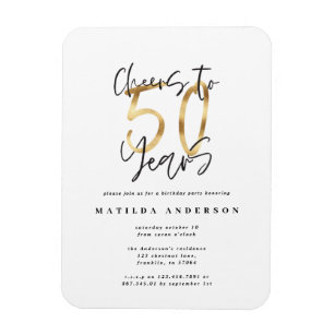 Cheers to 50 years black and gold modern stylish magnet