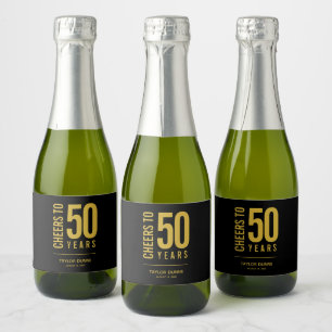 Cheers to 50 Years Black and Gold Sparkling Wine Label