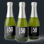 Cheers to 50 Years Black and White Sparkling Wine Label<br><div class="desc">Personalised mini sparkling wine bottle labels feature the birthday year,  honoree's name and party date in white on a black background,  or any colour you choose. Ideal for any birthday year celebration,  retirement party,  anniversary celebration,  party favour or for any occasion. MORE colours and MATCHING items in our collection.</div>