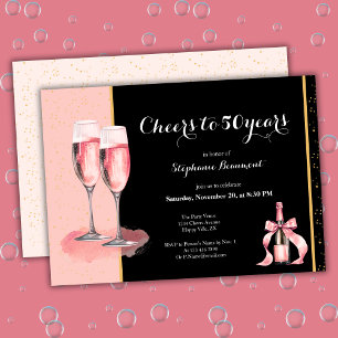 Cheers to 50 Years Black Champagne Birthday Invitation