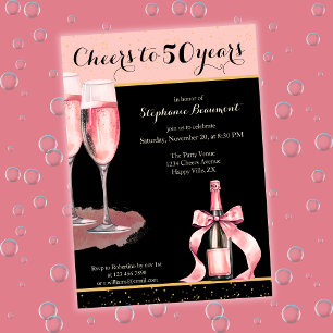 Cheers to 50 Years Black Champagne Birthday Invitation