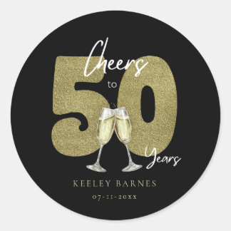 Cheers To 50 Years Black Gold Birthday Party Classic Round Sticker
