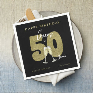 Cheers To 50 Years Black Gold  Napkin