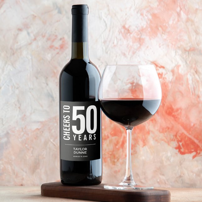 Cheers to 50 Years Black Wine Label (Creator Uploaded)