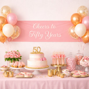 Cheers to 50 Years Blush Pink Elegant Script  Banner
