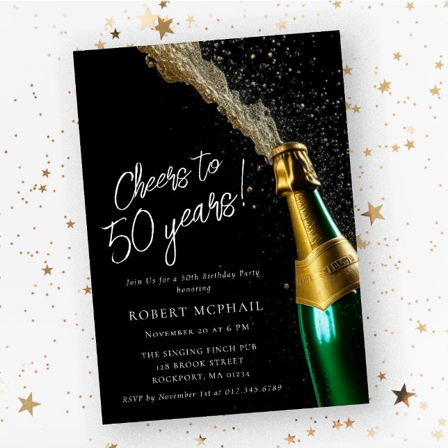 Cheers to 50 Years Champagne Bottle Birthday Invitation (Creator Uploaded)