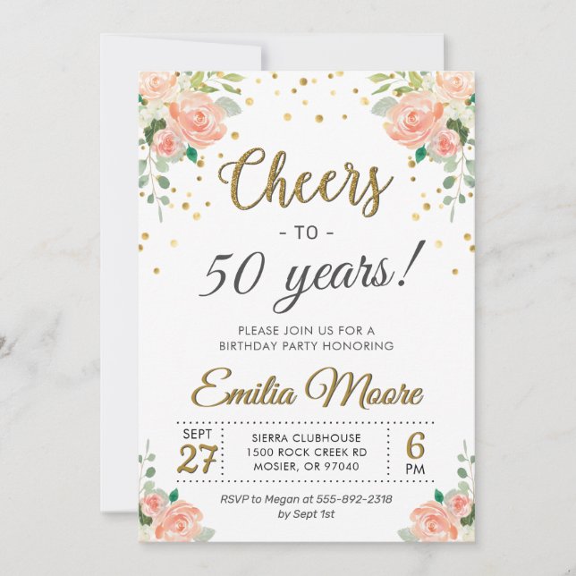 Cheers to 50 Years Chic Ladies 50th Birthday Party Invitation (Front)