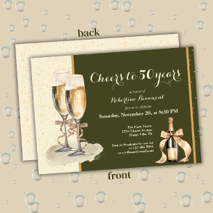 Cheers to 50 Years Cream Green Champagne Birthday Invitation