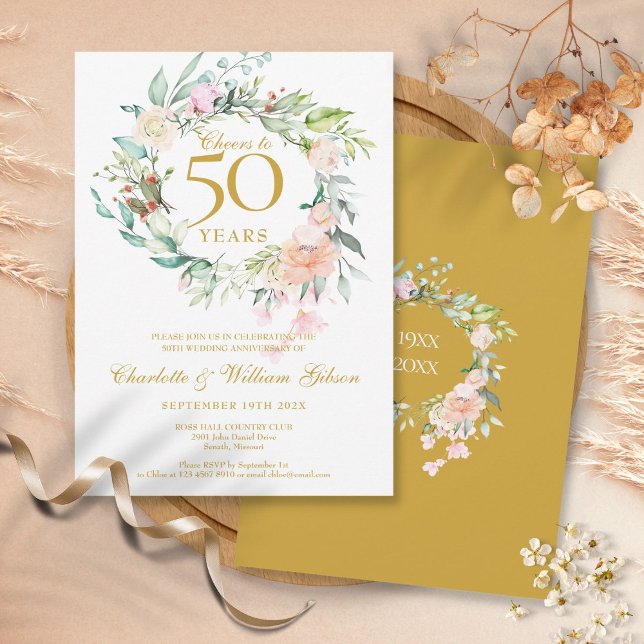 Cheers to 50 Years Floral Anniversary Invitation (Creator Uploaded)