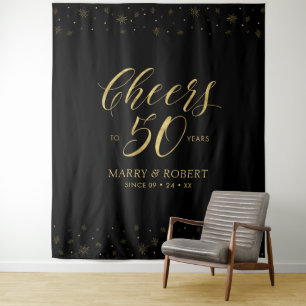 Cheers to 50 years   Gold & Black 50th Anniversary Tapestry