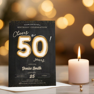 Cheers to 50 Years Gold foil Balloon 50th Birthday Invitation