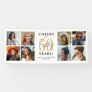 Cheers to 50 Years Gold Photo Birthday Banner