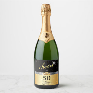 Cheers to 50 Years Gold Satin Glitter Sparkle Wine Sparkling Wine Label