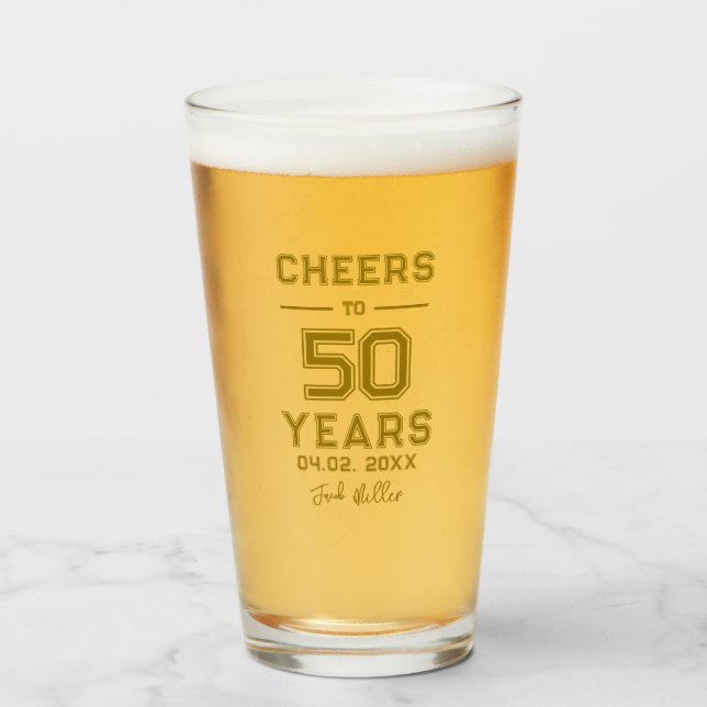 Cheers To 50 Years Gold Script Typography  Glass (Front Filled)