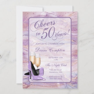 Cheers to 50 Years Lavender Gold Birthday Invitation