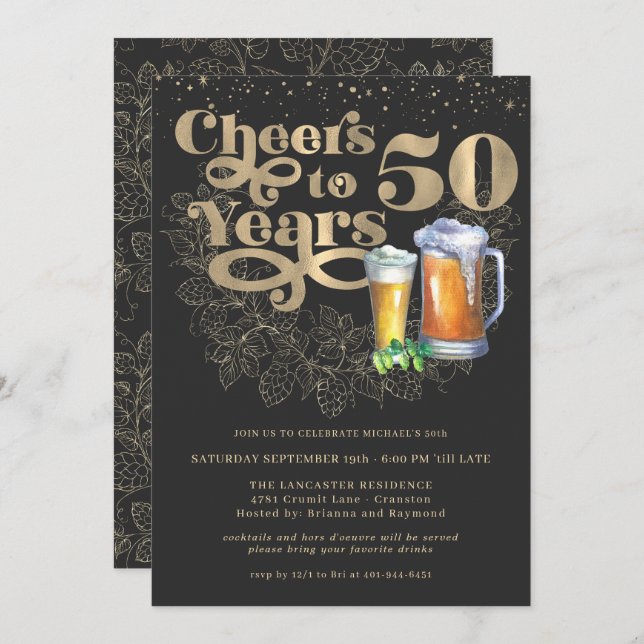 Cheers to 50 Years | Milestone Birthday Party Invitation (Front/Back)
