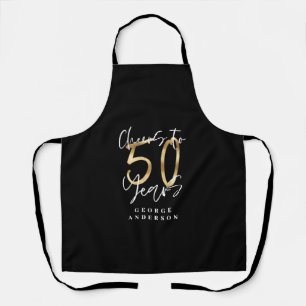 cheers to 50 years modern black and gold apron