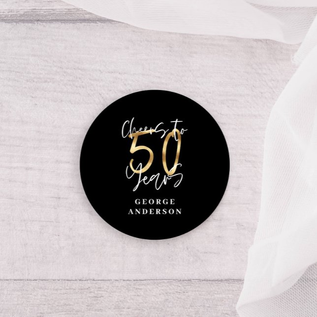 cheers to 50 years modern black and gold classic round sticker (Creator Uploaded)