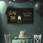 Cheers to 50 years modern gold black 50th birthday banner<br><div class="desc">Elegant trendy faux gold casual handwriting script cheers to 50 years Happy Birthday party name personalised banner.</div>