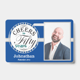Cheers to 50 Years Party One Photo Blue ID Badge