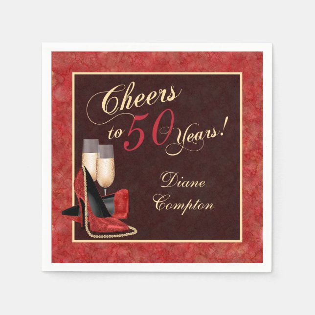 Cheers to 50 Years Red Gold Black Napkin (Front)