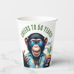 Cheers to 50 Years Summer Monkey 50th Birthday Paper Cups