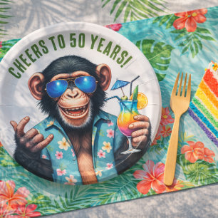 Cheers to 50 Years Summer Monkey 50th Birthday Paper Plate