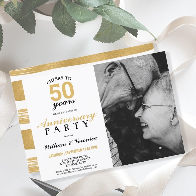 Cheers to 50 Years | Wedding Anniversary Gold Invitation (Creator Uploaded)