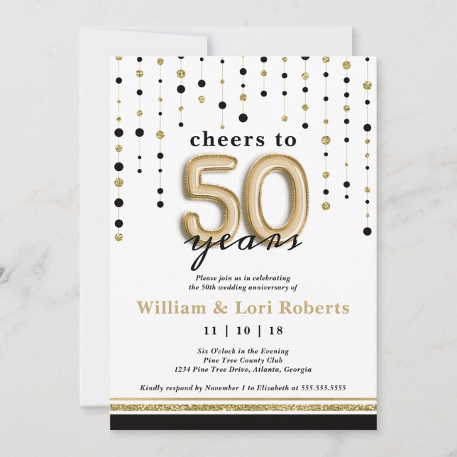 Cheers to 50 Years, Wedding Anniversary Invitation (Front)