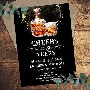 Cheers to 50 years whiskey Birthday vintage bar Invitation