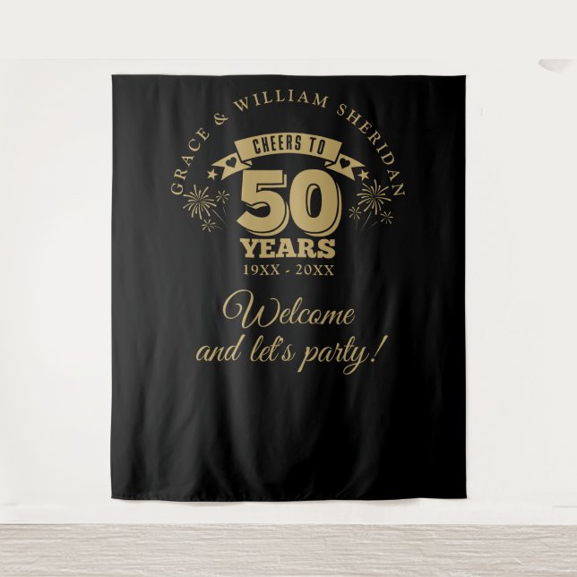 Cheers To 50th Golden Anniversary Photo Backdrop Tapestry (Front)