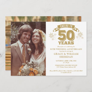 Cheers To 50th Golden Wedding Anniversary 2 Photos Invitation