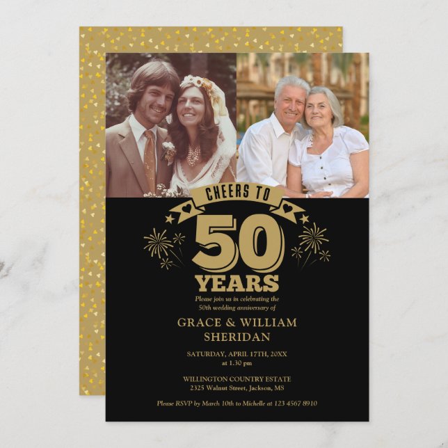 Cheers To 50th Wedding Anniversary 2 Photo Invitation (Front/Back)